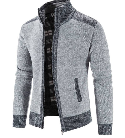 Men's Sweater Coat Fashion Patchwork Cardigan Men Knitted Sweater Jacket Slim Fit Stand Collar Thick Warm Cardigan Coats Men