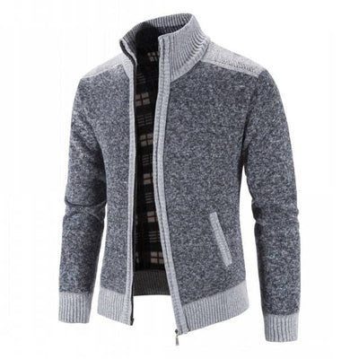 Men's Sweater Coat Fashion Patchwork Cardigan Men Knitted Sweater Jacket Slim Fit Stand Collar Thick Warm Cardigan Coats Men