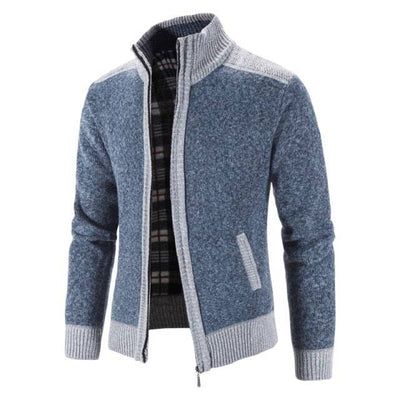 Men's Sweater Coat Fashion Patchwork Cardigan Men Knitted Sweater Jacket Slim Fit Stand Collar Thick Warm Cardigan Coats Men