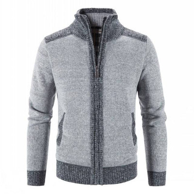 Men's Sweater Coat Fashion Patchwork Cardigan Men Knitted Sweater Jacket Slim Fit Stand Collar Thick Warm Cardigan Coats Men