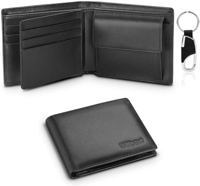 Genuine Leather Wallet Men Classic Black Soft Purse Coin Pocket Credit Card Holder