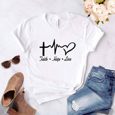 Summer T-shirt Faith Hope Love Electrocardiogram Printed Female T-shirt Simple Short Sleeve tee shirt women Plus Size XXXL