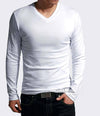 Elastic Men T-Shirt V-Neck Long Sleeve Men T-Shirt  Lycra And Cotton Clothing