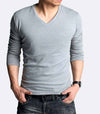 Elastic Men T-Shirt V-Neck Long Sleeve Men T-Shirt  Lycra And Cotton Clothing