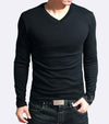 Elastic Men T-Shirt V-Neck Long Sleeve Men T-Shirt  Lycra And Cotton Clothing