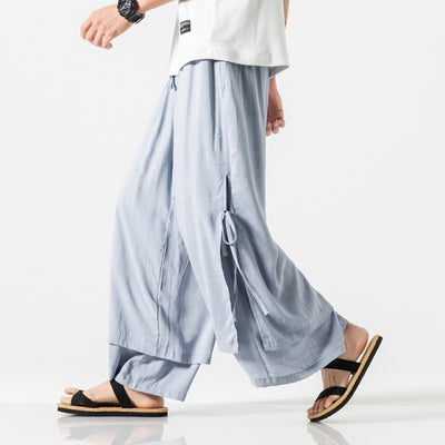 Men Cotton Linen Pants Men's Breathable Solid Color Wide Leg Pants Male Street Trousers M-5XL