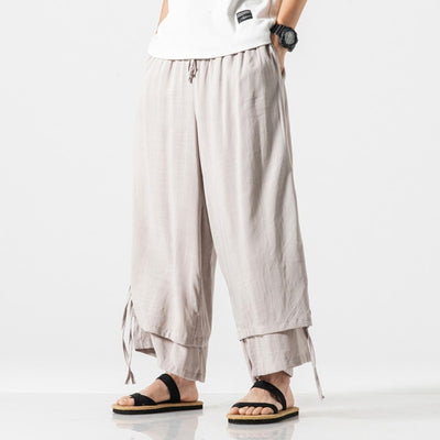 Men Cotton Linen Pants Men's Breathable Solid Color Wide Leg Pants Male Street Trousers M-5XL