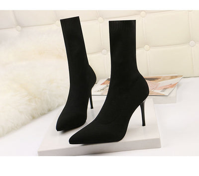 Sock Boots Knitting Stretch Boots High Heels For Women Fashion Shoes  Spring Autumn Ankle Boots Booties Female