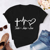 Summer T-shirt Faith Hope Love Electrocardiogram Printed Female T-shirt Simple Short Sleeve tee shirt women Plus Size XXXL