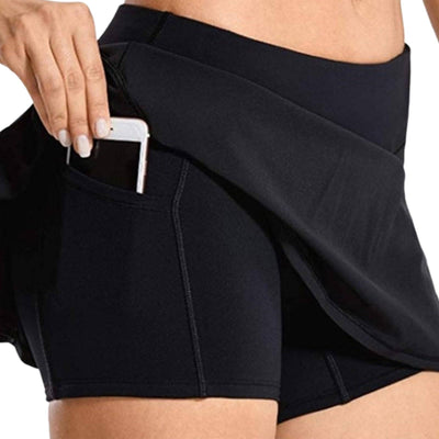 Women Sport Skorts Solid Color Mid Waist Pleated Tennis Skirt with Pockets Zipper Ladies Casual Gym Fitness Shorts Plus Size