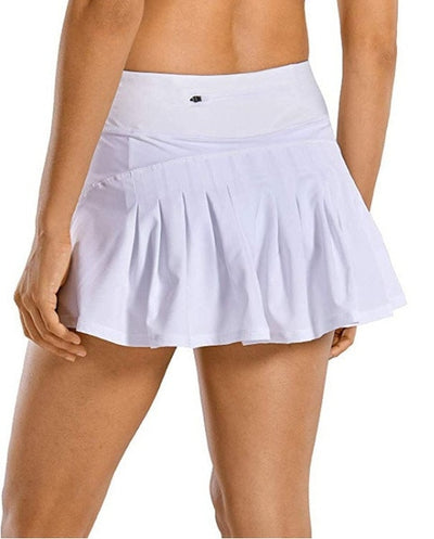 Women Sport Skorts Solid Color Mid Waist Pleated Tennis Skirt with Pockets Zipper Ladies Casual Gym Fitness Shorts Plus Size